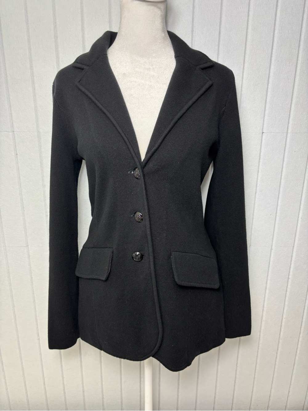 Lauren Ralph Lauren Black Cotton Sweater-Knit Blazer size S - Picture 2 of 15